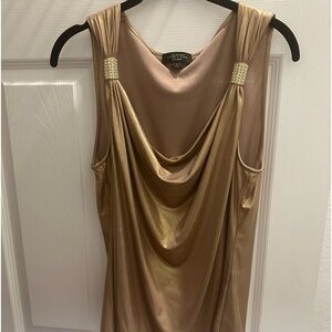 Tahari Luxe gold tank top shirt with beautiful rhinestone detail size large